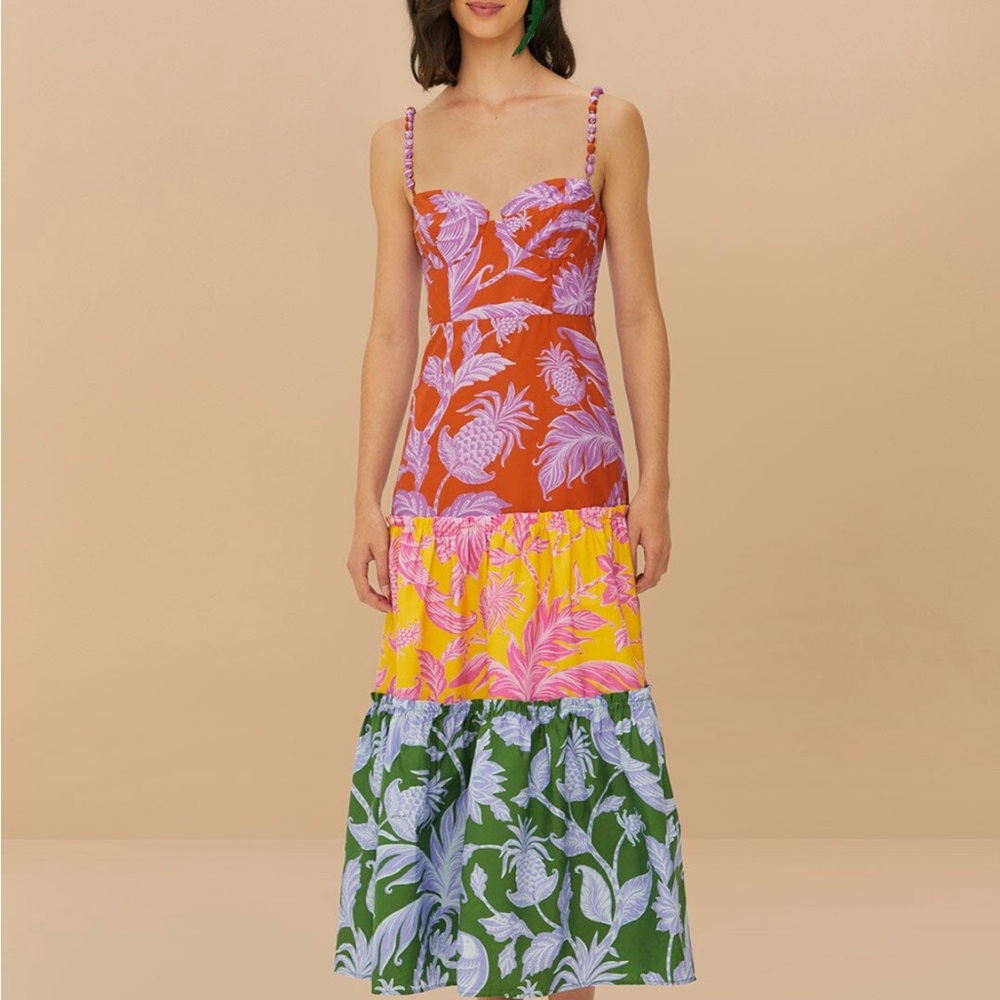 FARM Rio Mixed Tropical Swing Sleeveless Midi Dress